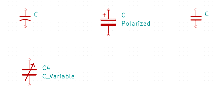 Simboli elettrici di condensatori non polarizzati, polarizzati e variabili.