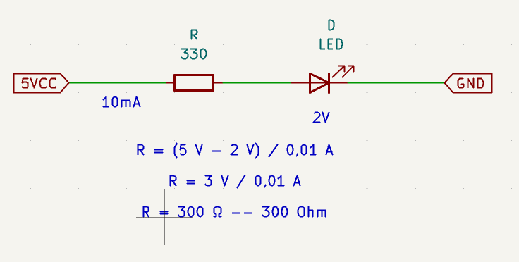 Circuito con LED e resistenza in serie.