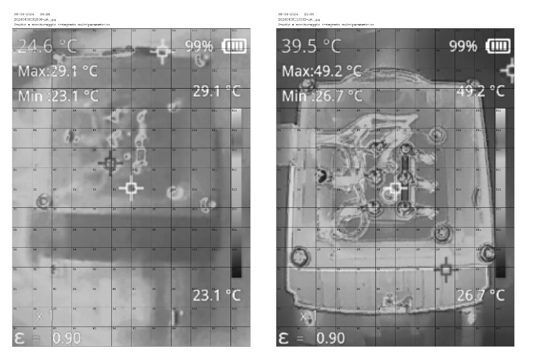 Confronto termografico dello stesso motore monofase a riposo e dopo il funzionamento.
