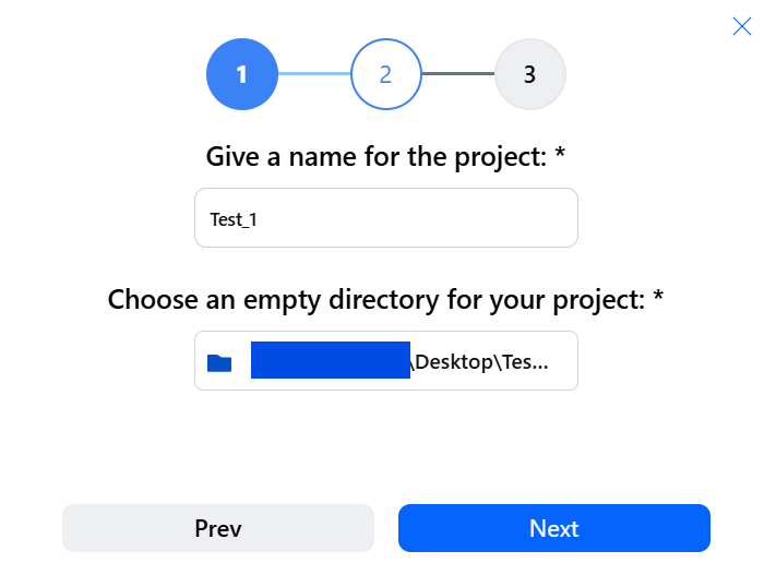 Nome e cartella del progetto Test_1