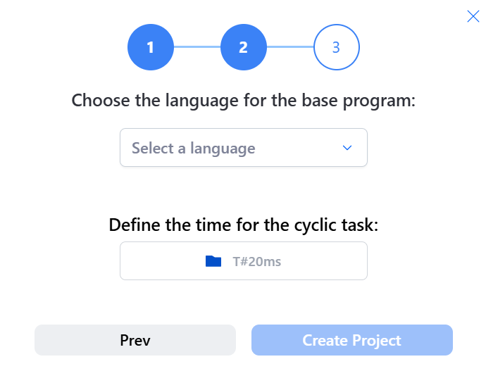 Schermata di scelta del linguaggio del programma
