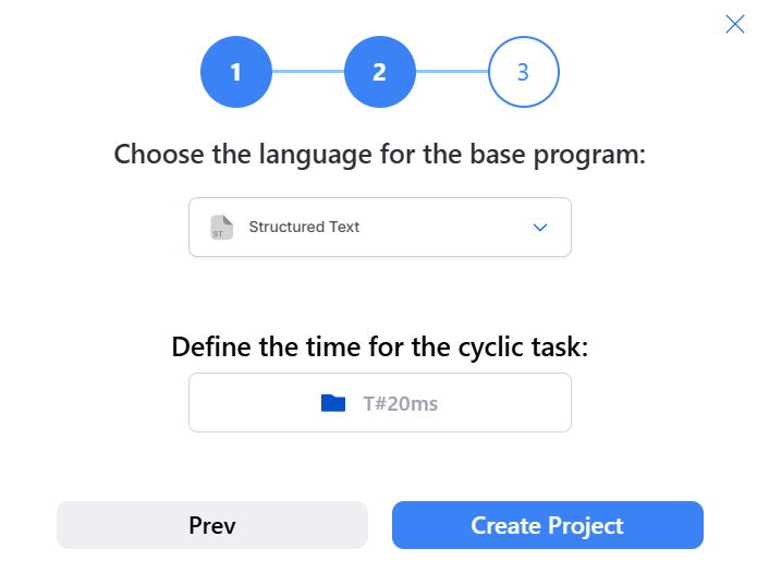 Structured Text selezionato e task ciclico T#20ms