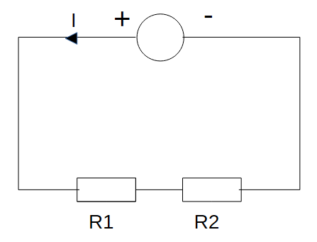 Due resistenze R1 e R2 collegate in serie a un generatore